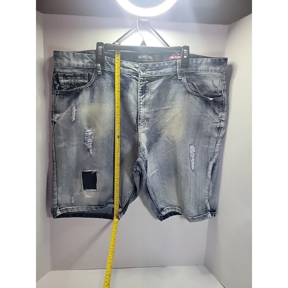 Ecko Unltd Shorts Mens 44 Blue Acid Wash Distressed Jean‎ Denim Bermuda Casual